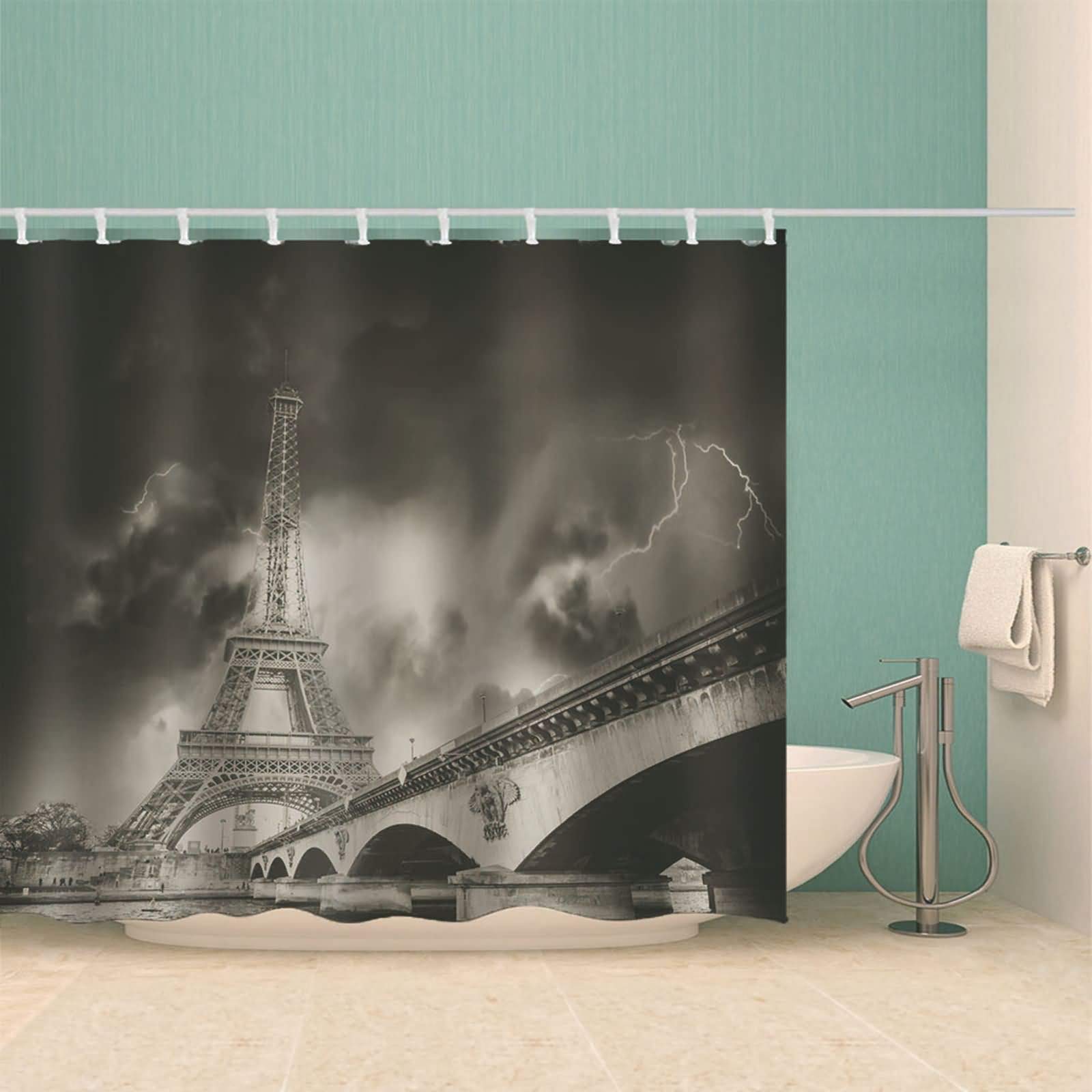 AmDxD Cortina de ducha de 180 x 200 cm, con 12 anillos de cortina de ducha, secado rápido, antimoho, marrón oscuro 71 x 79 ″