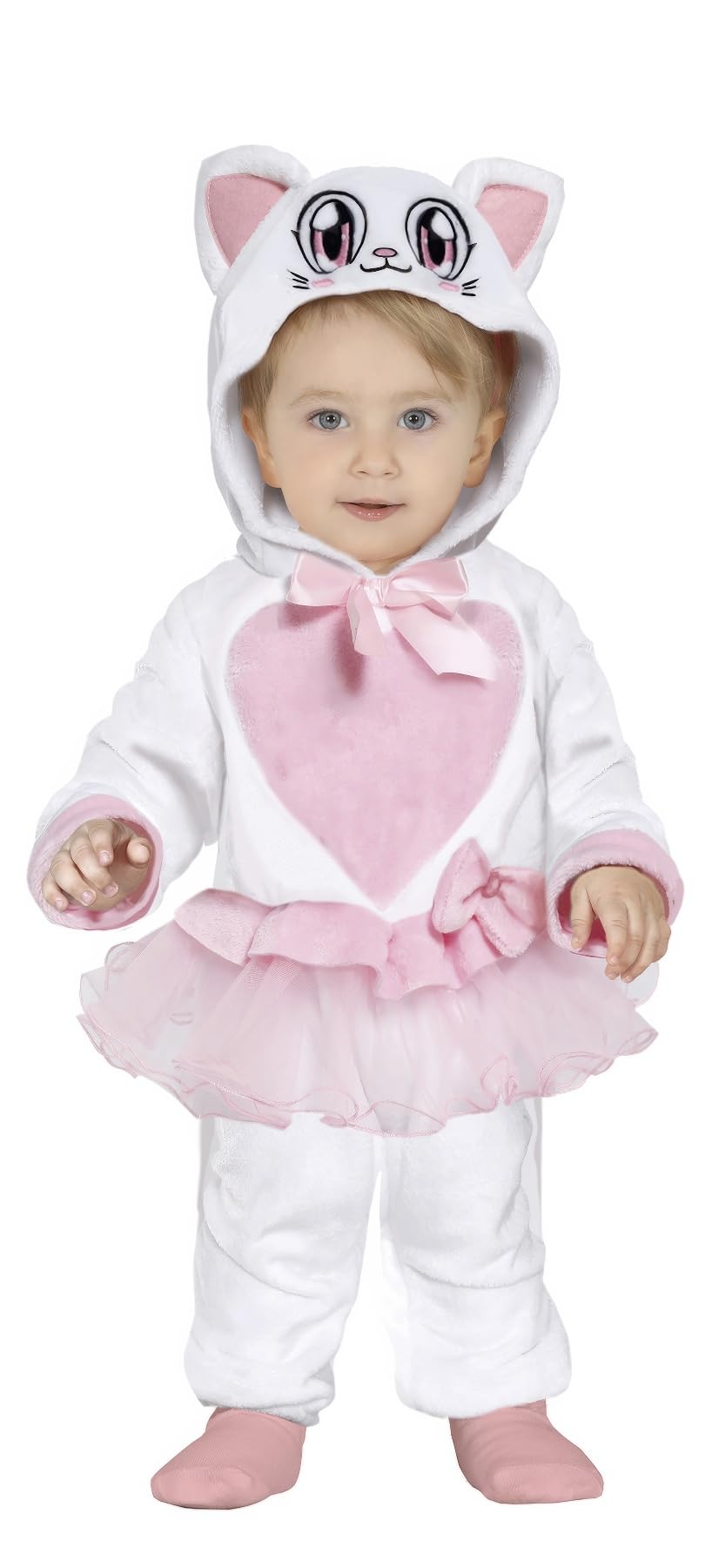 FIESTAS GUIRCA Pink Kitten Fancy Dress Costume for Baby Girl - Pink Kitty Onesie with Cat Hood and Tutu - Age 12-18 Months