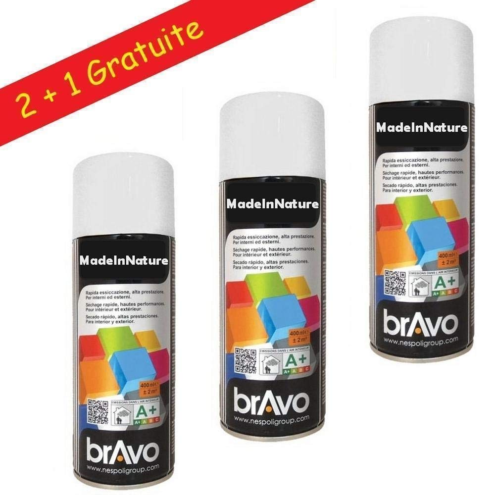 MadeInNature - Lote de 3 botes de pintura en aerosol para interiores y exteriores (blanco Ral 9010 brillante)
