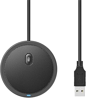 USB Conference Omnidirectional Computer Microphone, 360° Voice Pickup Condenser PC Mic with Mute Button for Conference, Zoom Meeting, Recording, Skype, Gaming, Plug & Play