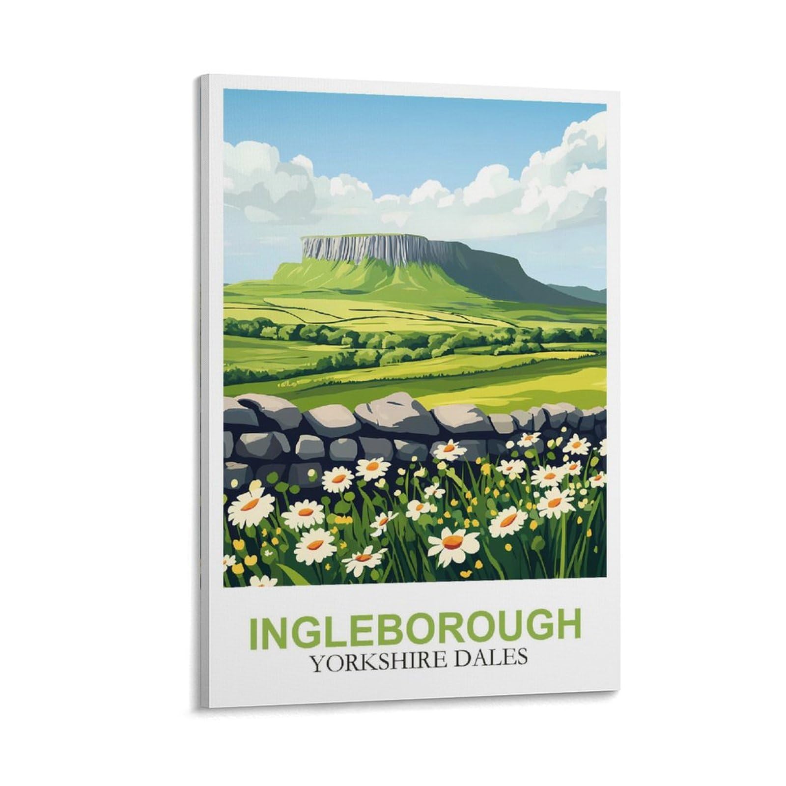 Clfmhnas Frame-Style Ingleborough Yorkshire Dales Vintage Travel Posters 16X24inch(40X60cm) Canvas Wall Art Prints