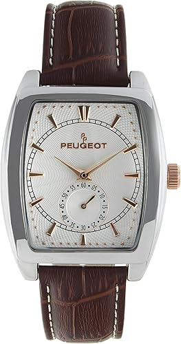 Peugeot - Reloj de pulsera con forma rectangular para hombre con mando a distancia y correa de piel auténtica color a juego