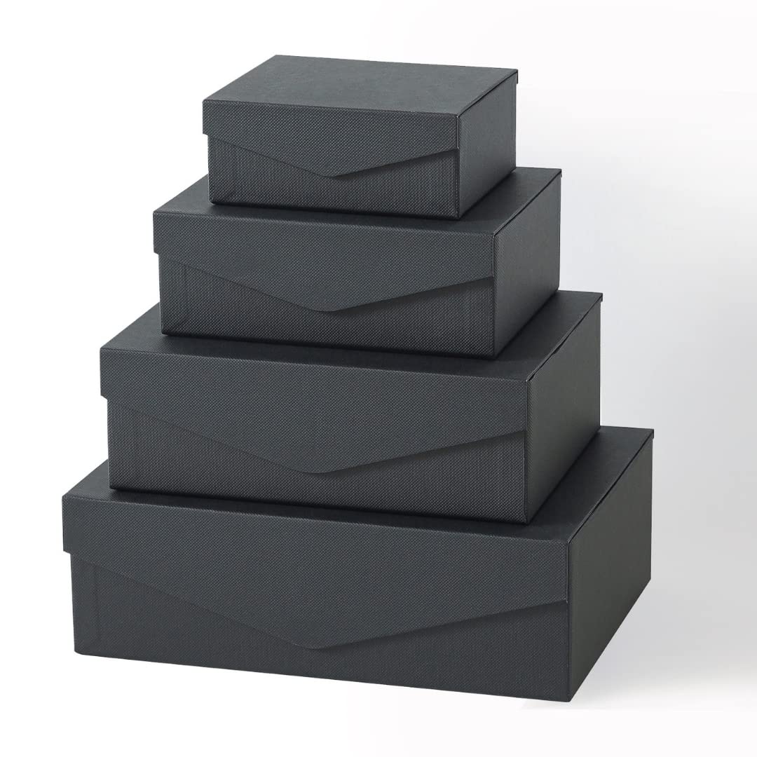 Black Decorative Boxes with Magnetic Lids – Set of 4, Small Reusable Cardboard Gift Boxes for Presents and Wrapping Gifts, Nesting Hinged Lid Storage Boxes, Paper Mache Boxes with Magnetic Closure
