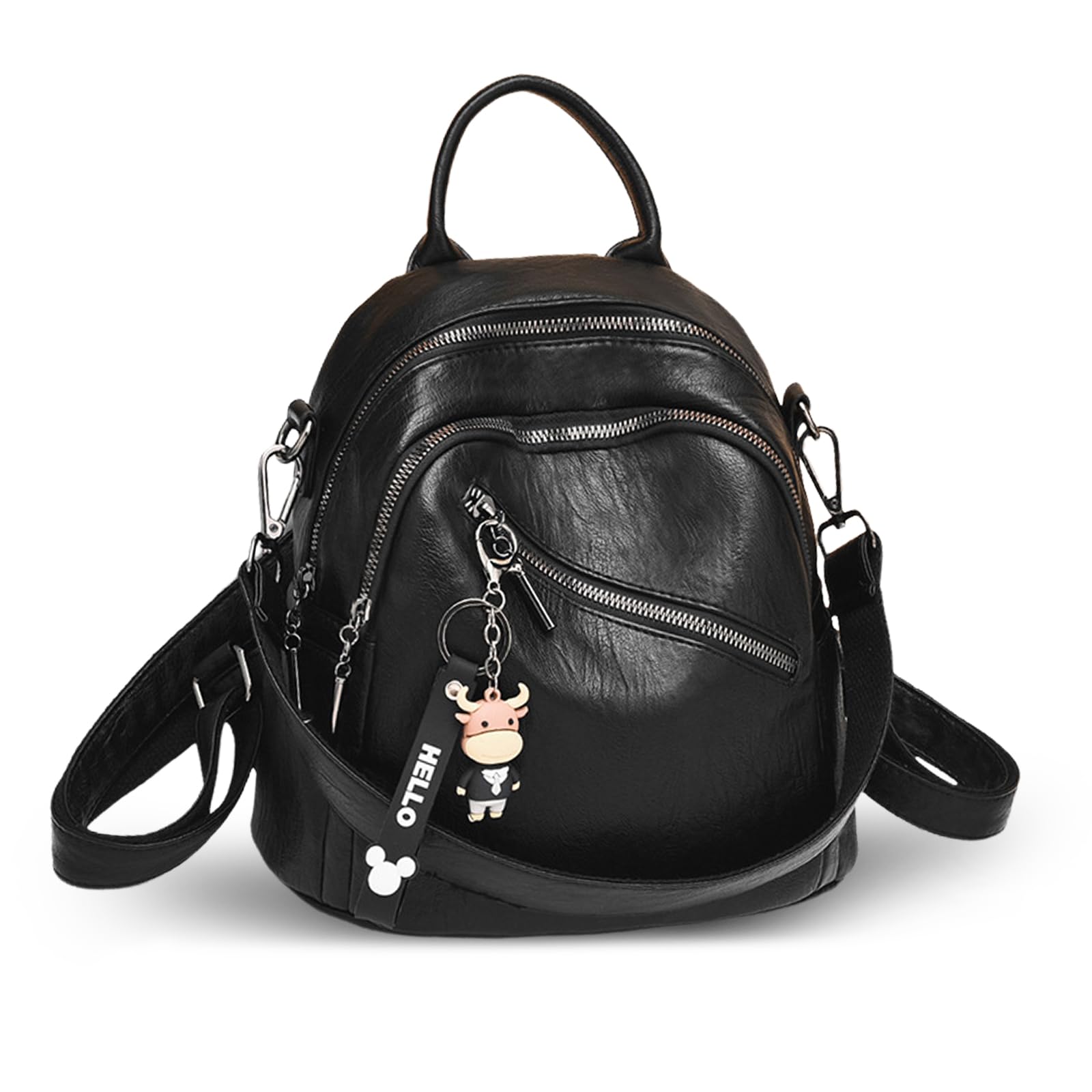 NICOLE & DORIS Mini Backpack for Women Small Handbag Backpack 2 in 1 Rucksack PU Leather Backpacks Shoulder Bag Waterproof Daypack for School Work Travel Black D