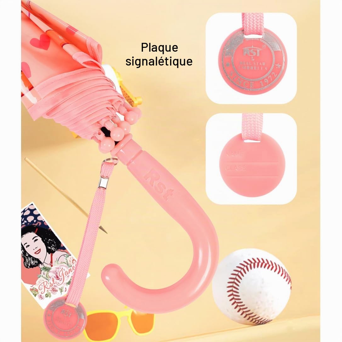 Chesoon Parapluie pour enfant Motif chat rose mignon Surface transparente en forme de bulle Toile bombée résistante au vent Filles âgées de 3 à 8 ans
