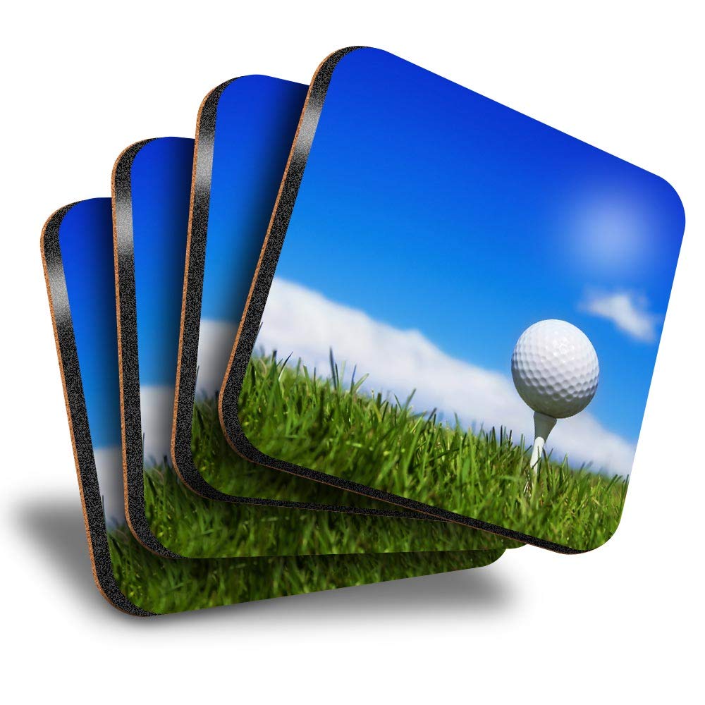 Destination Vinyl Ltd Men's Multicolor Great Coasters (Set Of 4) Square - Golf Ball Sports Dad Uncle Drink Glossy Coasters/Tabletop Protection For Any Table Type #8243
