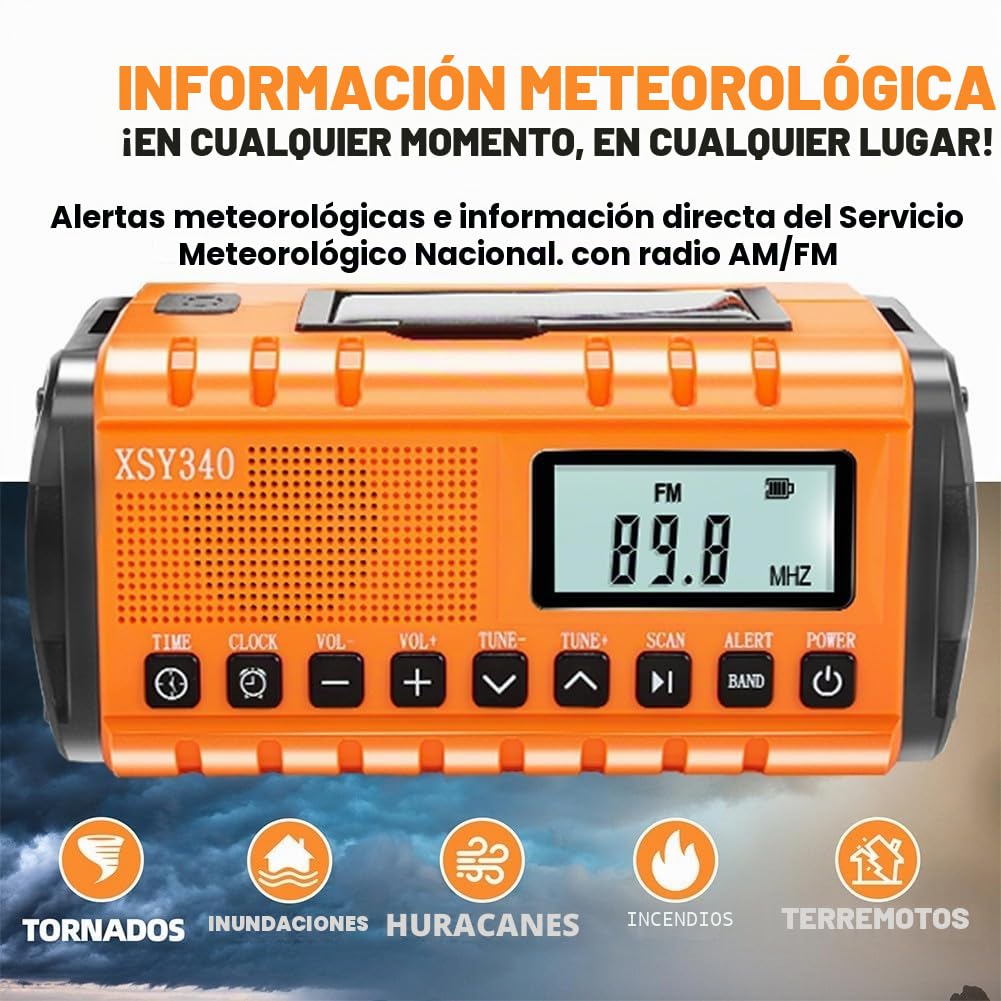 Radio Meteorológica Portátil FM/AM Con Energía Solar Y De Manivela, Batería Externa De 10000 MAh, Linterna LED, Lámpara De Lectura Y Carga USB-C Para Emergencias Al Aire Libre(Army Green)