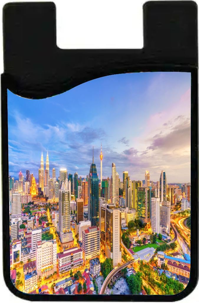 Island Gifting Neoprene Stick-on ID Card Holder for iPhone/Galaxy/Google Android Cases Featuring Image of The Kuala Lumpur Skyline in Madagascar