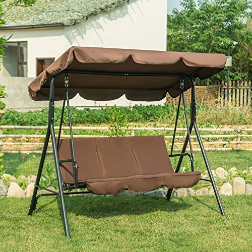 image for Mcombo 3-Person Outdoor Patio Swing Chair, Convertible Canopy Hanging 