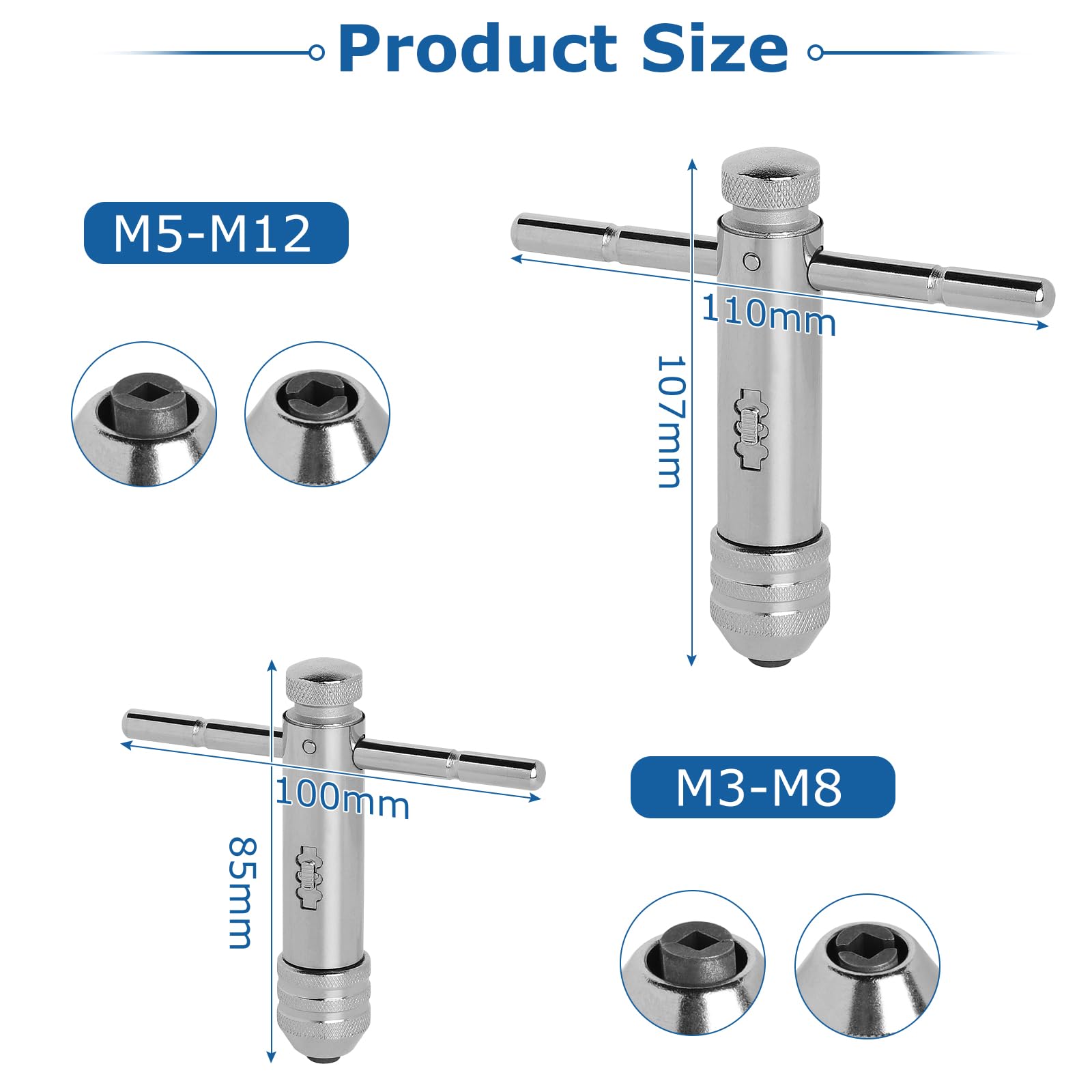 Giramaschio a Cricchetto Regolabile Set Maschi per Filettare HSS Titanio Rivestito M3-M8 M5-M12