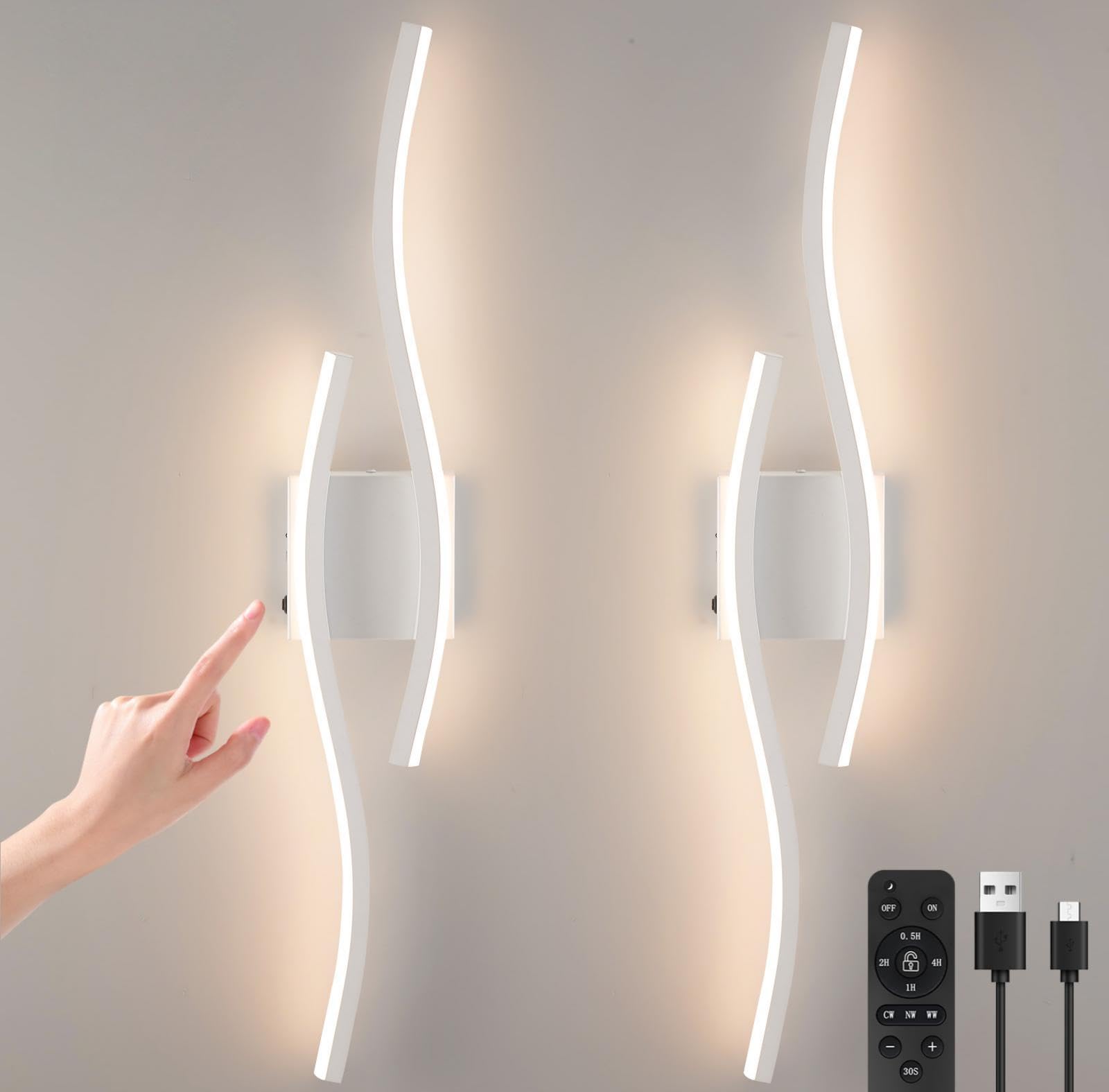 Photo 1 of ***FACTORY SEALED *** EIDEARAY Modern LED Wall Sconce Set of Two, Dimmable Battery Powered Wall Sconces, 3000K-6500K LED Wireless Wall Light with Remote, Wall Lamp Indoor not Hardwired for Room Bedroom Corridor?White?