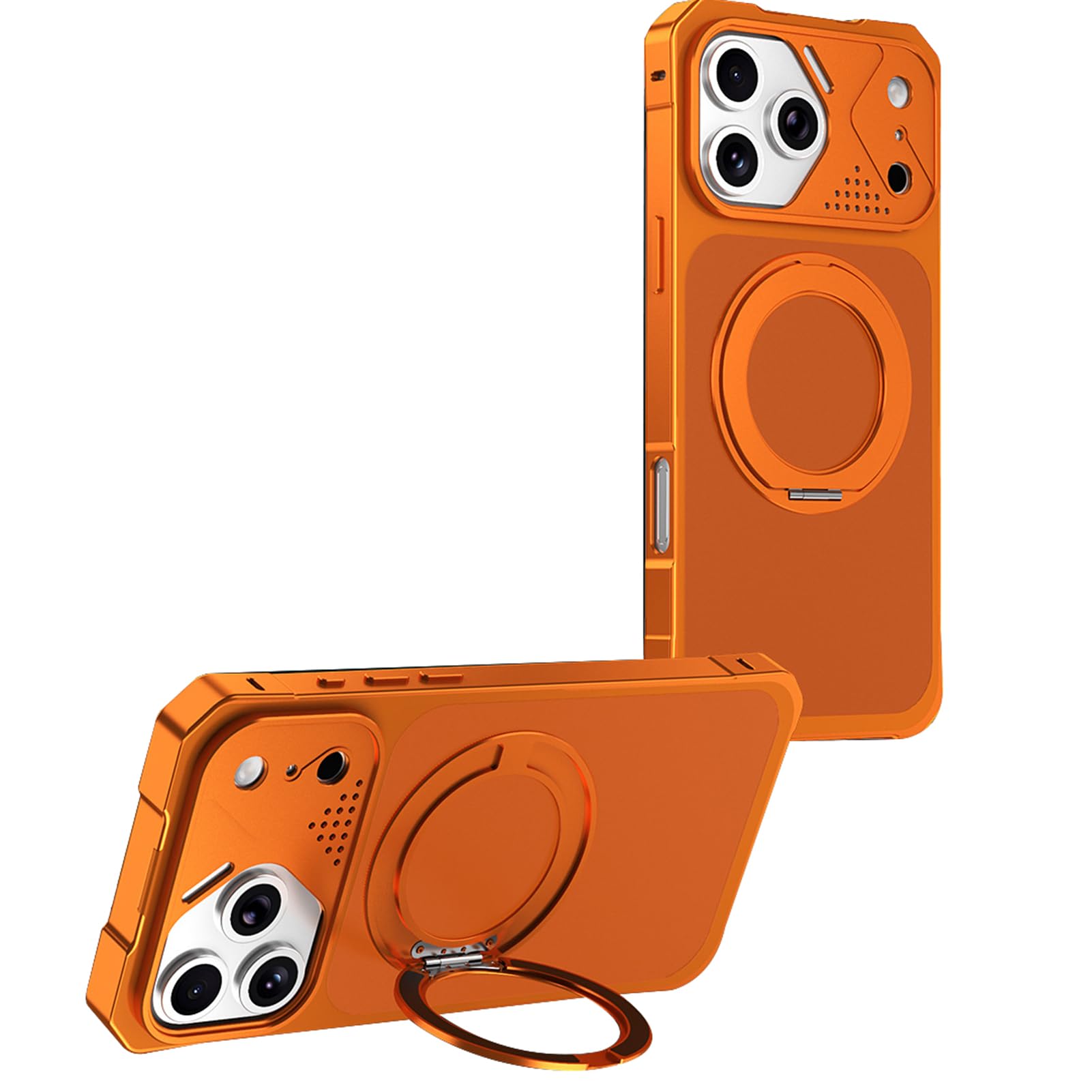 Generico Custodia Sottile For IPhone 17/17Air/17Pro/17Pro Max, Guscio Di Protezione Della Lente Con Anello Regolabile, Copertura Antiurto Magnetica Con Paraurti In Metallo(Orange,17)