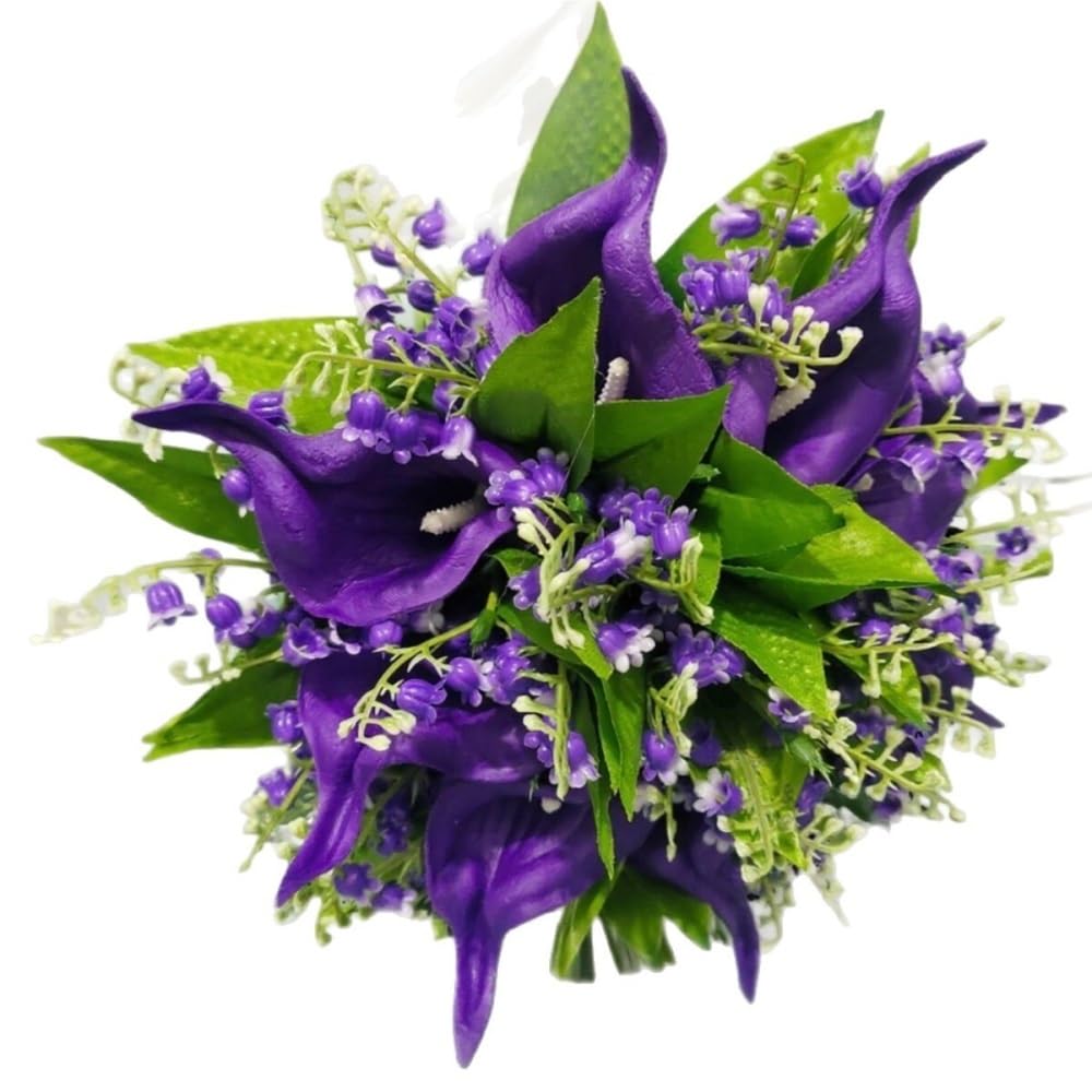 Huffa Purple Artificial Orchid And Lily Of The Valley Bouquet For Wedding Decoration - Bridesmaid Floral Arrangement(Purple)