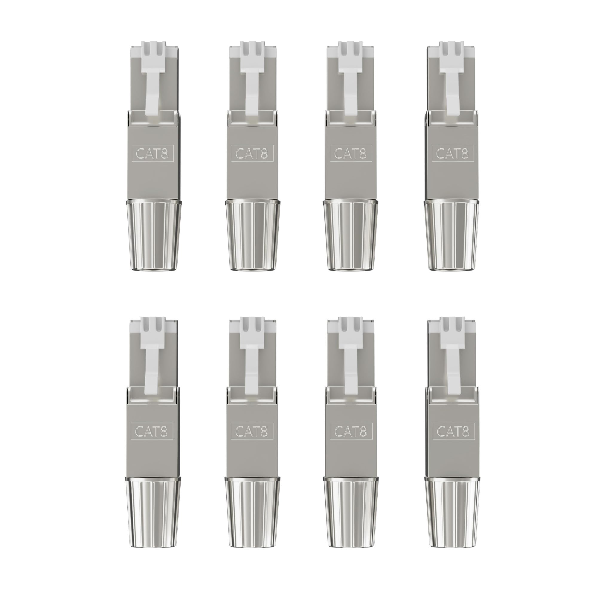 Syston - Connettori RJ45 Cat 8, confezione da 8 pezzi, connettori per cavo Ethernet, estremità Cat8, connettori Ethernet RJ45, connettori di rete, terminali placcati oro 50u, argento