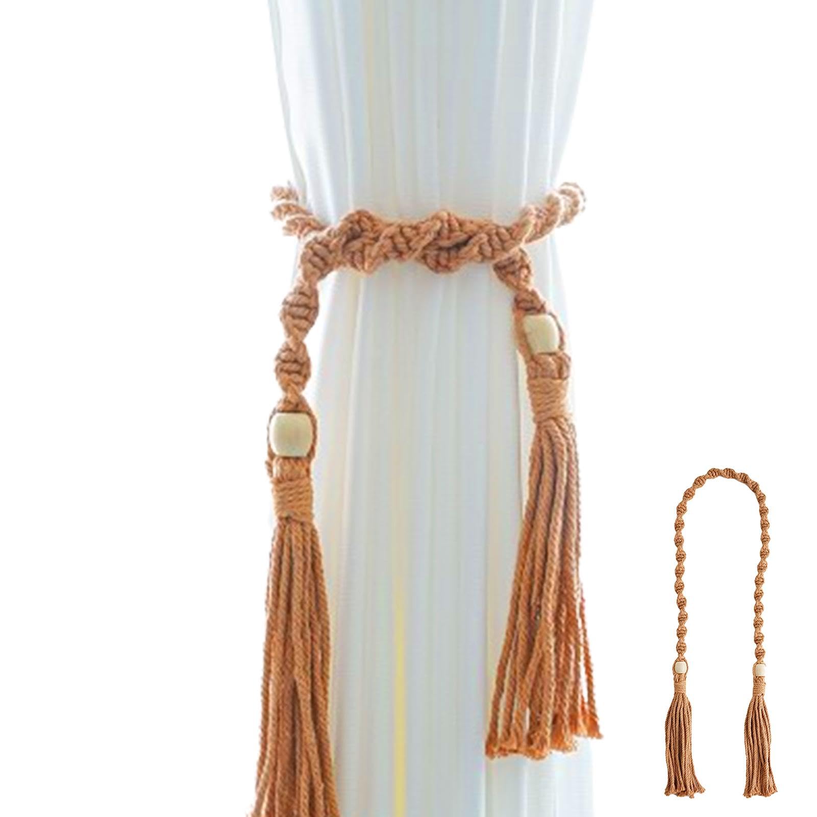 Fermatenda Floreale Bohémien Fatte A Mano - 2 Pezzi In Corda Decorativa Per Tende, 4 Colori, Champagne - 2