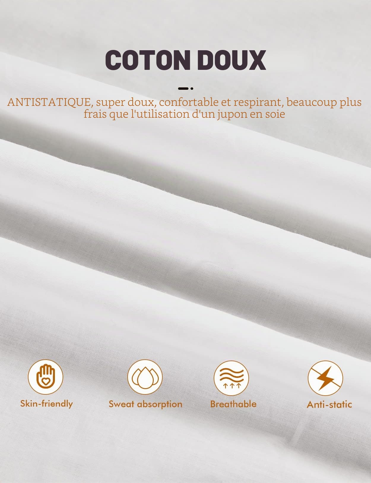 BEAUTELICATE Femme Jupon en Pur Coton avec Dentelle sous Jupe sous Robe Fond De Jupe Léger Frais Antistatique A-Ligne De Fille Été Midi Longue Ivoire Noir Crème