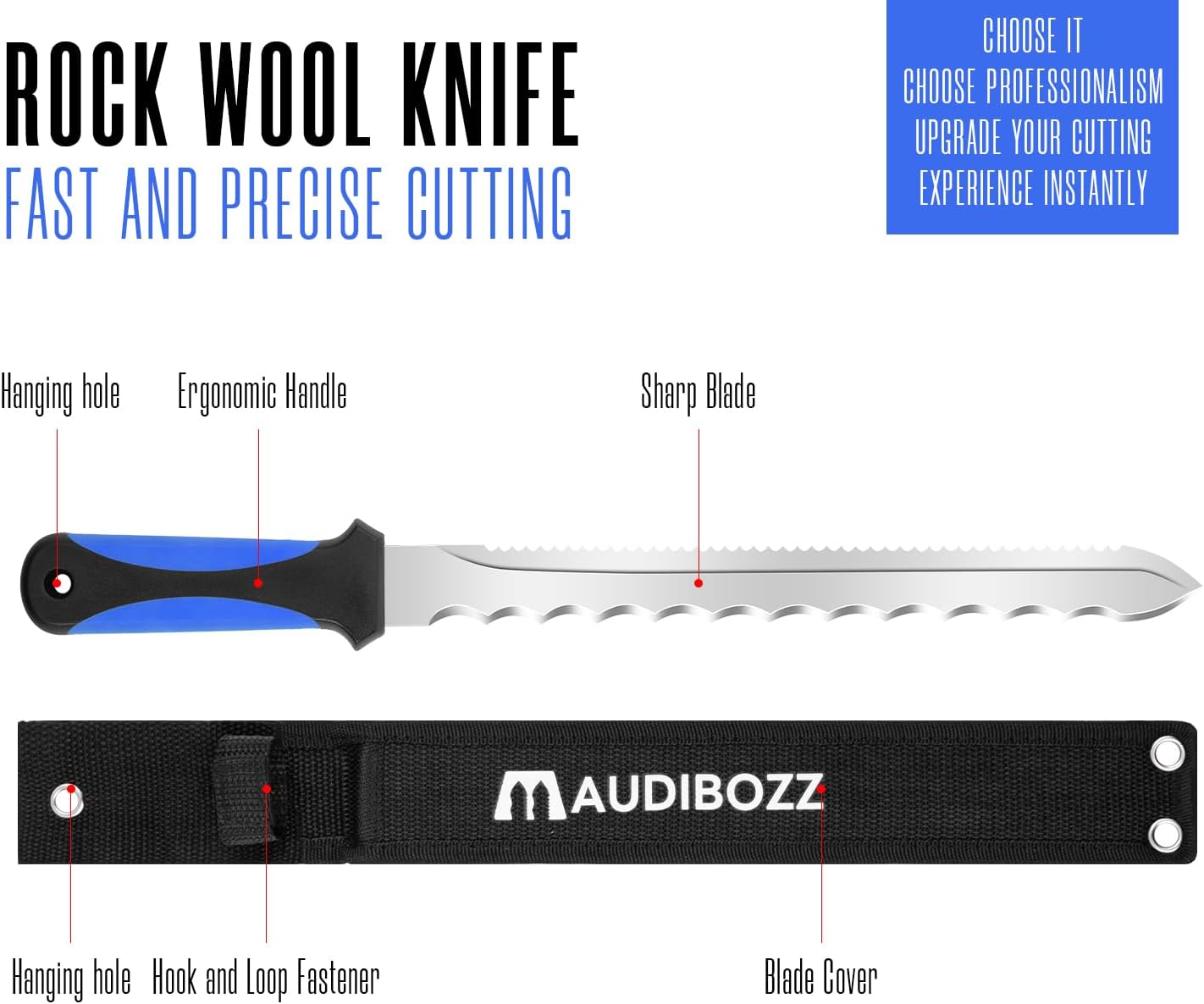 Insulation Knife - Sod Cutter Knife: stainless steel 11.14-Inch sharp blade, double side utility Lawn Repair Saw with Nylon Sheath