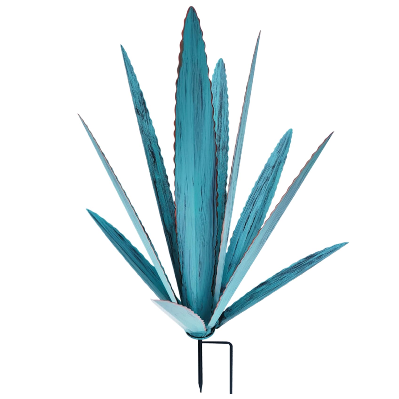 CNAFGBGG Metal Agave Plants Outdoor Decor with Stake, Rustic Metal Cactus Yard Art, Waterproof Yard Sculpture Outdoor for Garden Patio Lawn Home Decor, Blue, Small..