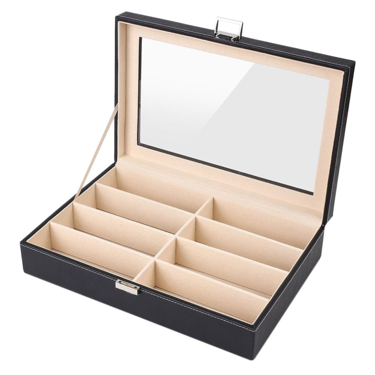 Yardwe Étui pour Lunettes et Montres en Pu Noir, Boîte à Lunettes et Montres, Rangement et Protection, pour Bijoux, Table de Toilette, Usage Personnel