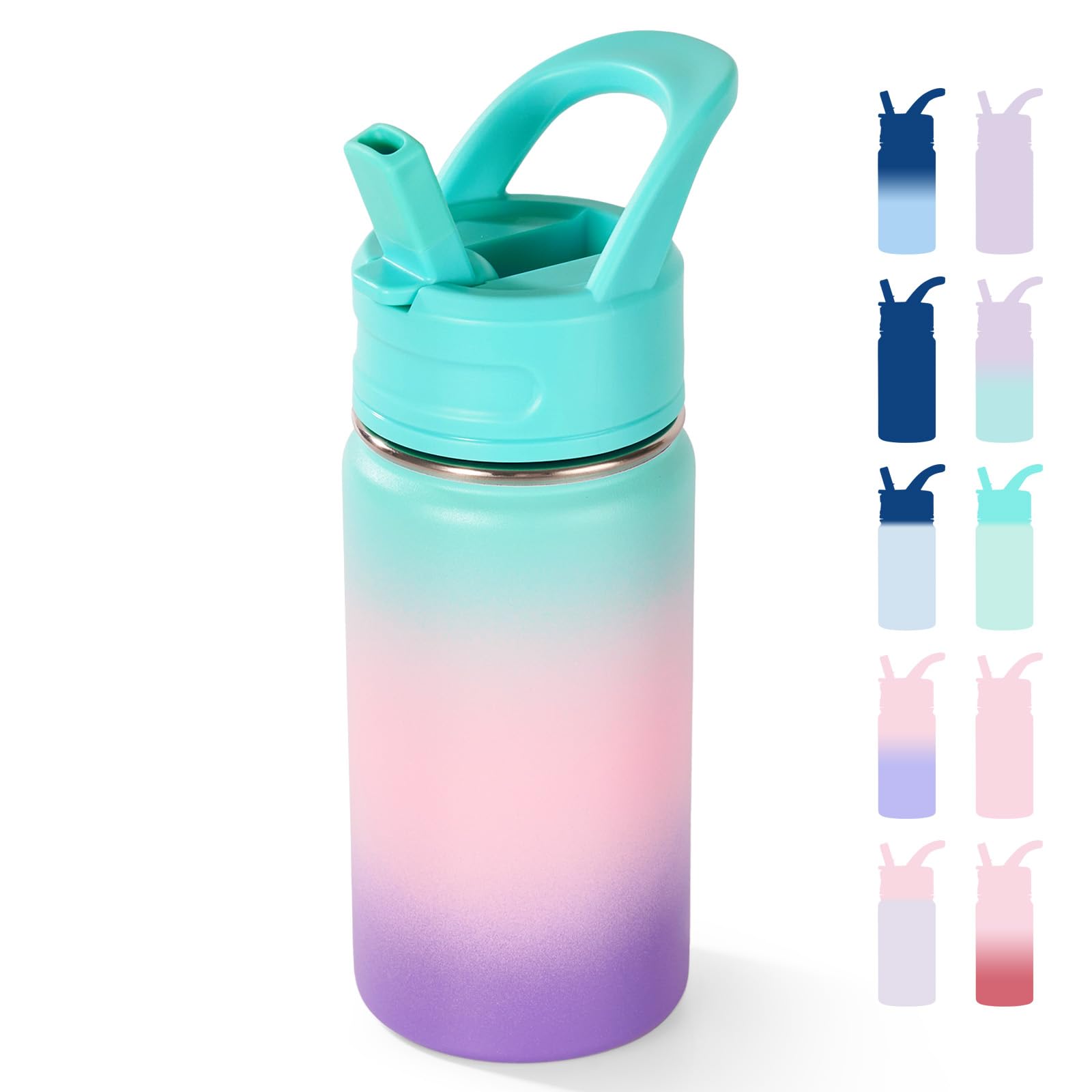 Fijinhom 12oz Water Bottle for School, Water Bottles with Straws, Insulated Water Bottles, Stainless Steel Vacuum Insulated Bottle, Leak-Proof, BPA-Free, Candy Couple