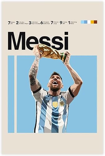 QEWRT Messi - Póster de fútbol, lienzo para dormitorio, decoración de pared, oficina, dormitorio, decoración, regalos, sin marco 16 x 24 pulgadas