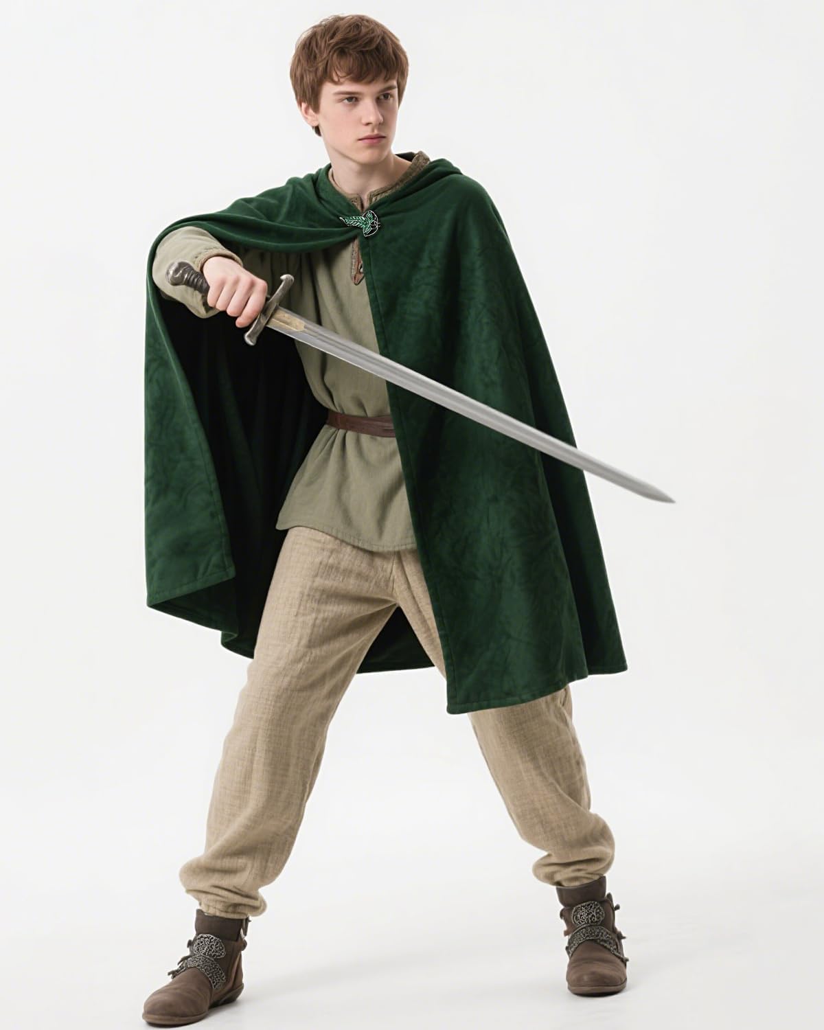 keland Umhang Hobbit herr der Ringe Kostüm mit LOTR Blattbrosche (Grün, Large)