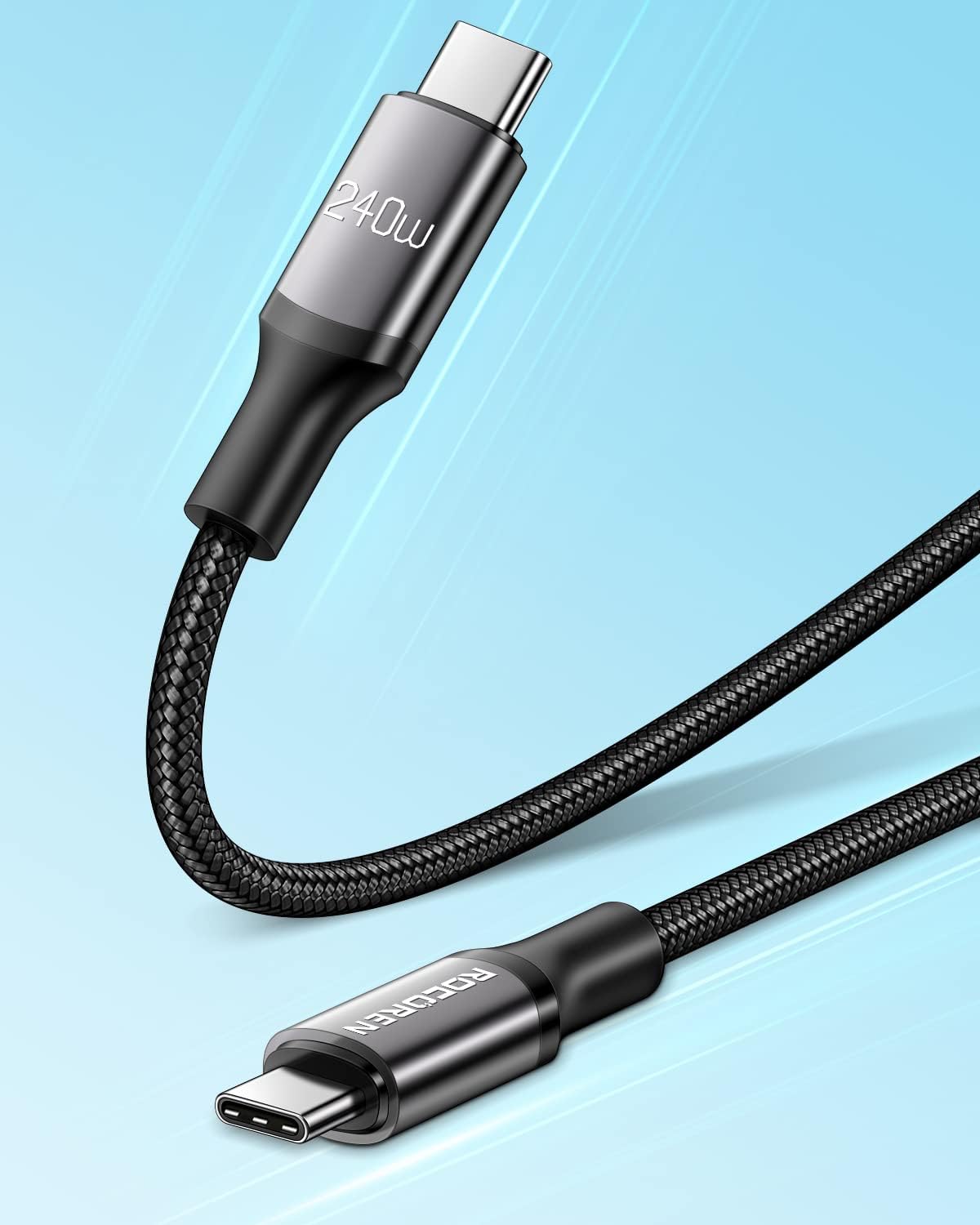 Rocoren 240W USB C Charger Cable 2M, PD3.1 Fast Charging Type C to Type C Charger Cord Backwards Compatible with 100W 140W Compatible with MacBook Pro/Air, iPad Pro, Galaxy S24+, Huawei, iPhone 15