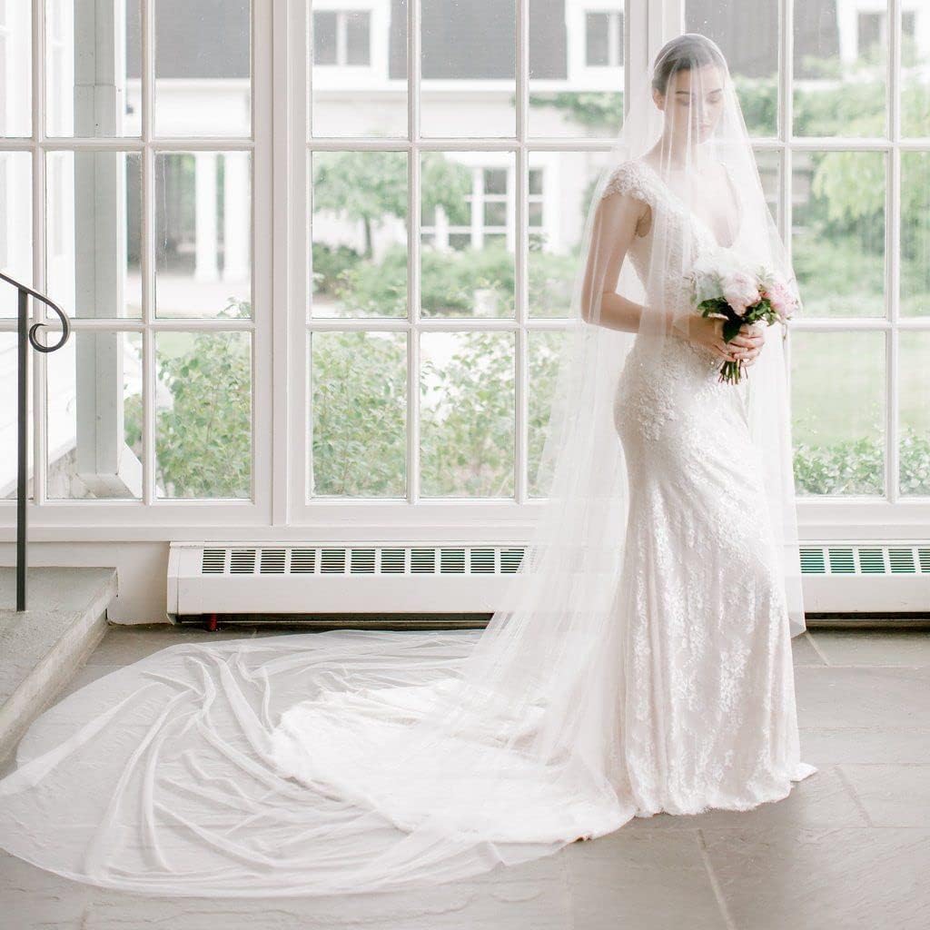 Velo da Sposa in Tulle a 2 Livelli Velo da Sposa Minimalista Veli da 100 cm/150 cm/200 cm/300 cm con Velo Fard Velo da Sposa in Tulle