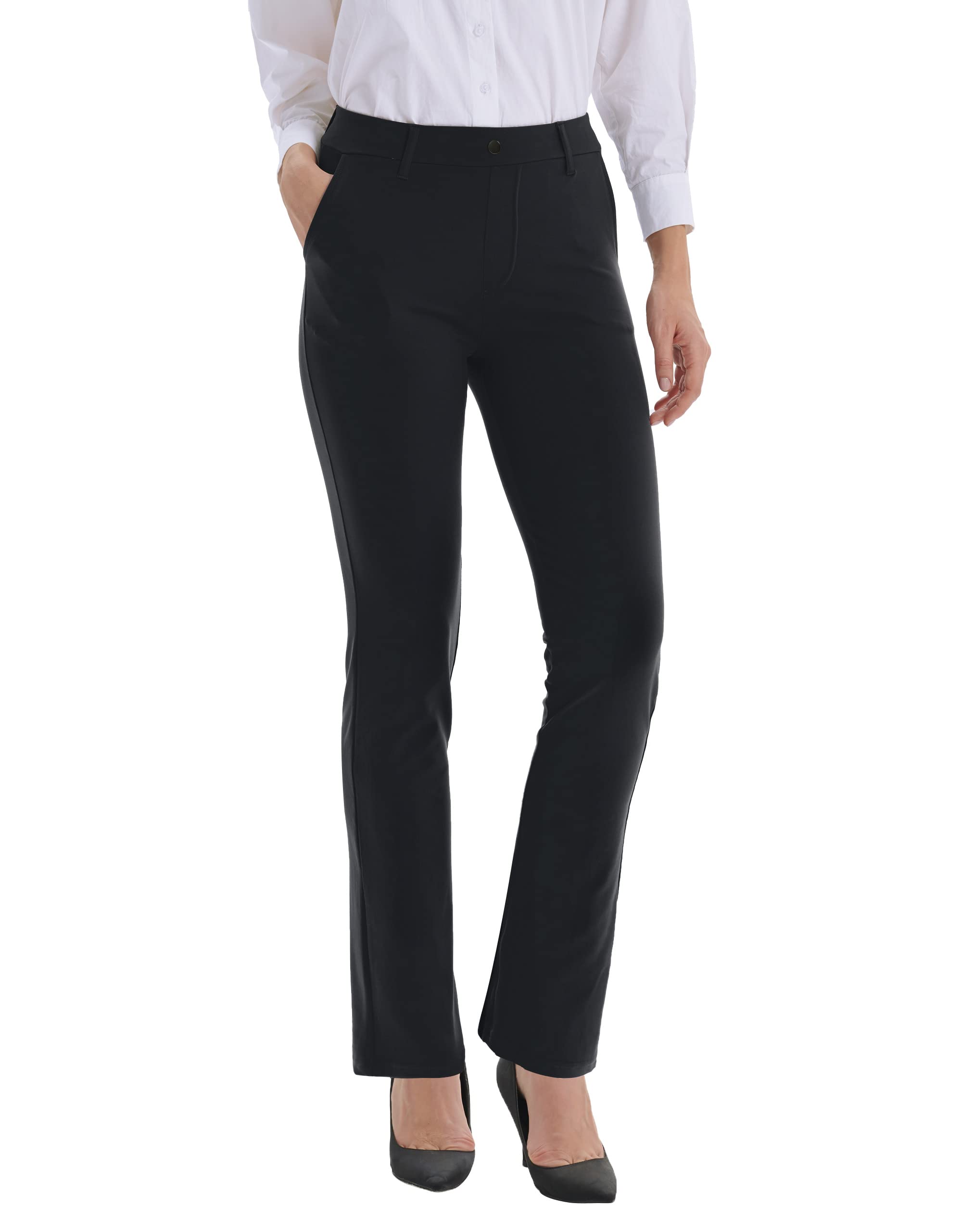 LaiEr Damen Kleiderhosen Gürtel Schleifen Stretch Arbeit Hosen Business Casual Gerade Bein Yoga Bootcut Hosen mit Taschen