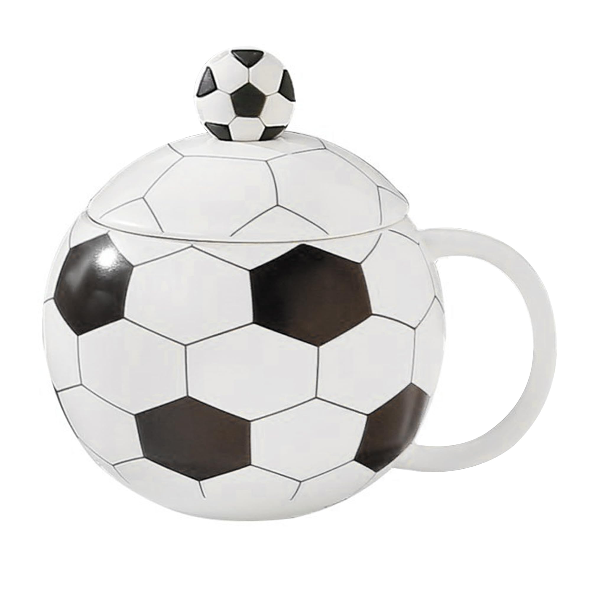 Creative Ceramic Mug with Lid and Spoon 14 oz/400ml Basketball Football Mugs Funny Sports Theme Coffee Milk Tea Cup Soccer Players Fans Cute Birthday Xmas Gift (Football Black (Simple Package))