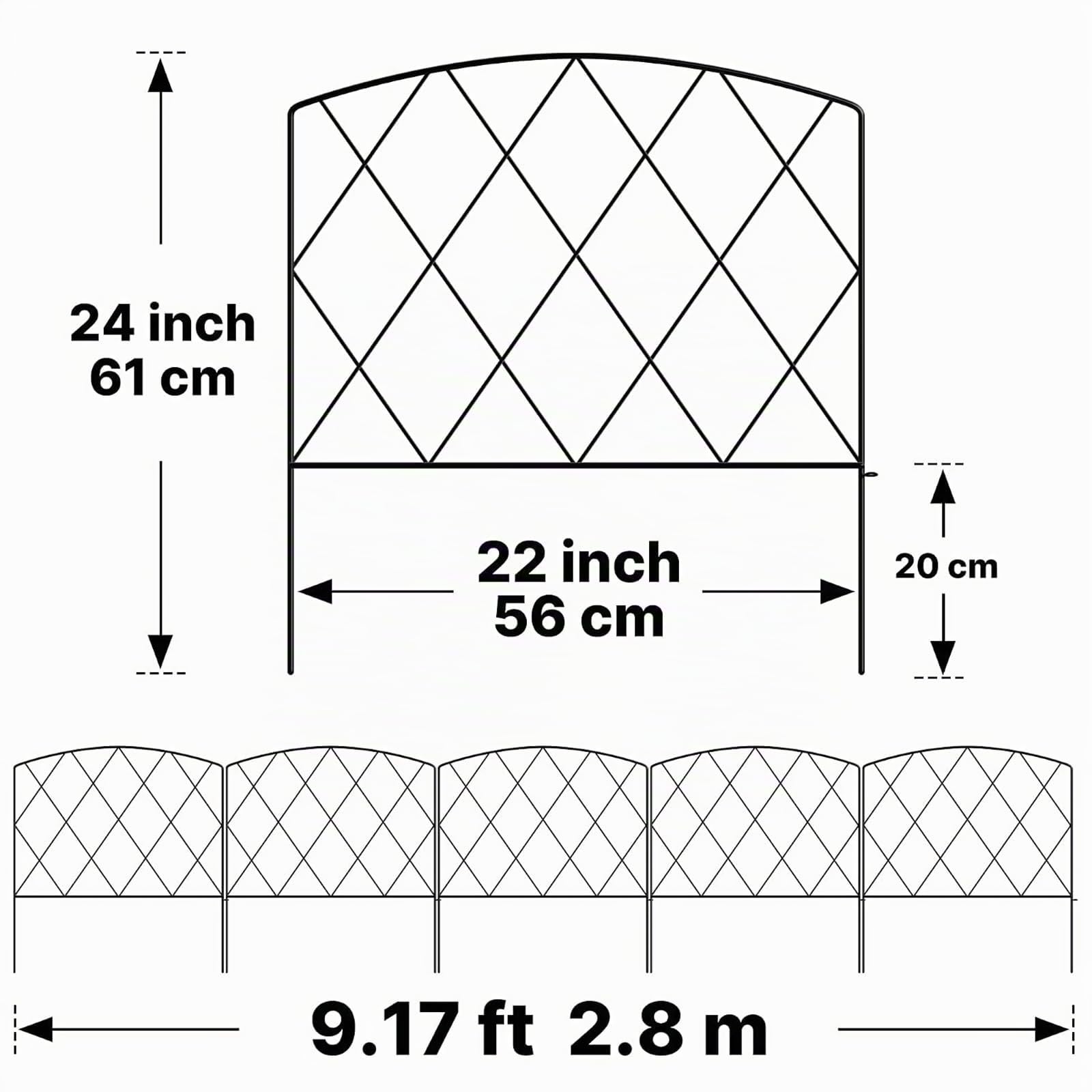 ARIFARO Clôture de jardin 61 cm (H) x 56 cm (l) 5 panneaux - Clôture décorative en métal antirouille - Clôture extérieure en fer pour chien - Clôture pour chien - Clôture pour animaux - Noir