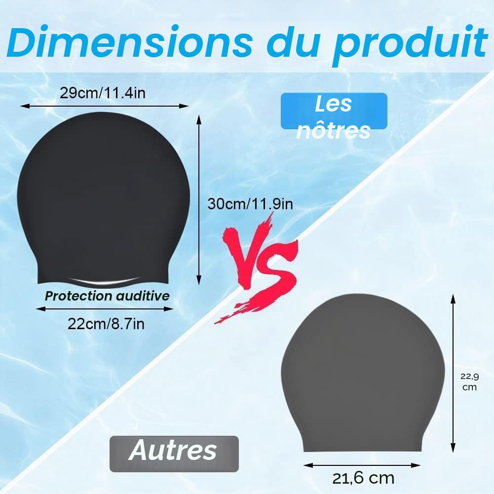 Bonnet de Bain Grand Silicone Imperméable Extra-Large pour Cheveux Longs Homme Femme