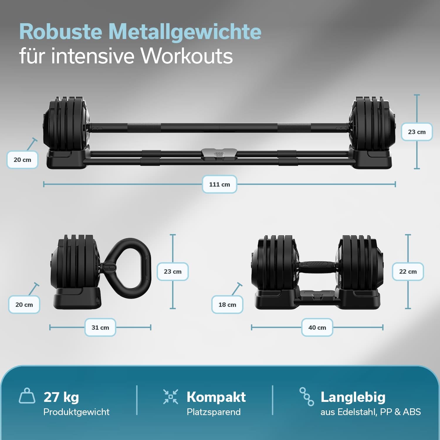 Skandika Hanteln Paino | Hantel verstellbar, Hantel Set, 1,5 bis 24 kg Gewichte, Kurzhanteln, Langhantel, Kettlebell, Hantelset, Dumbbells, Hantelscheiben | Verstellbare Hanteln für Zuhause, Gym