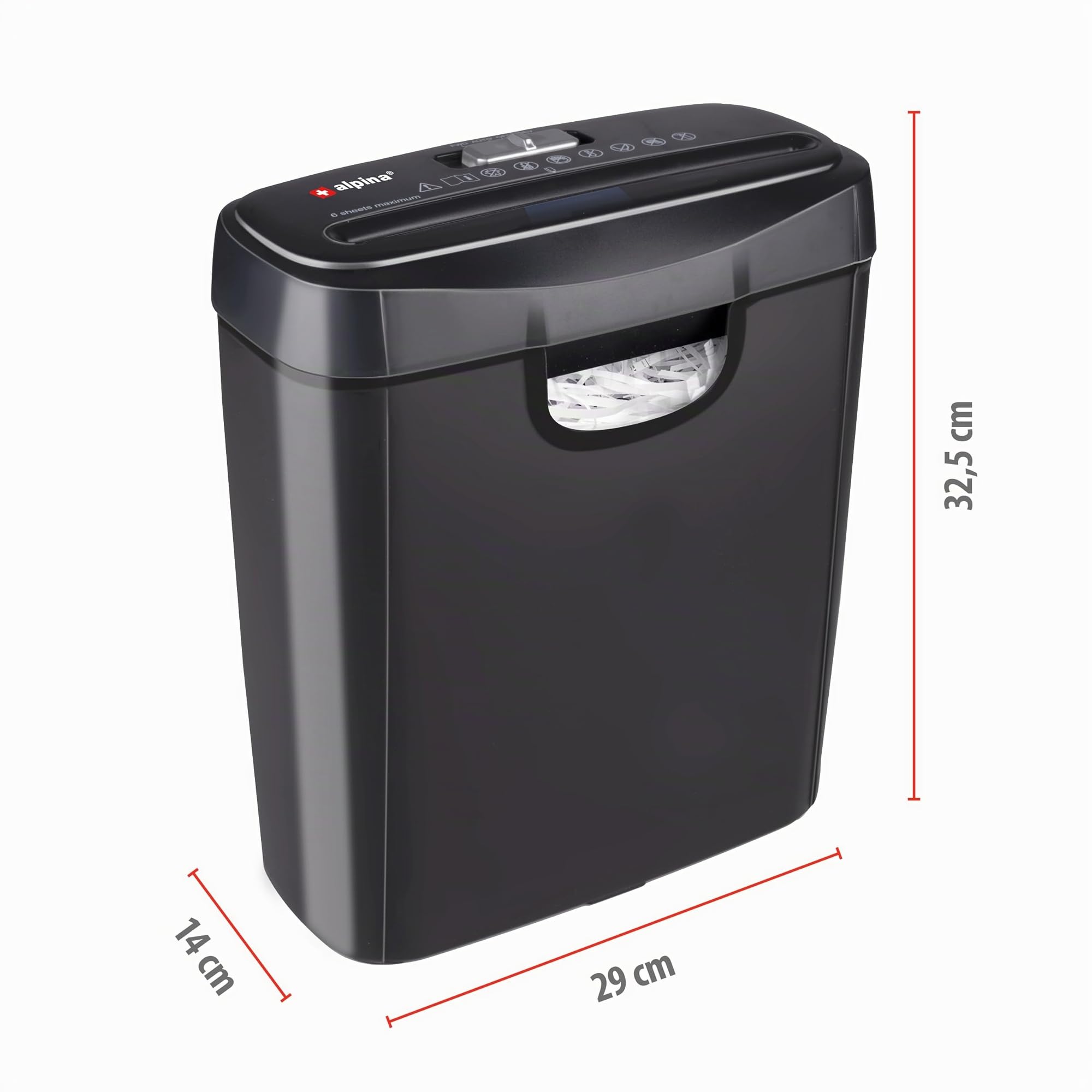 Alpina Trituradora de Papel 190W - Destructora de Documentos y Tarjetas de Crédito - para Casa y Oficina - Trituradora en Tiras - con Recipiente de Recolección - Protección contra Sobrecalentamiento