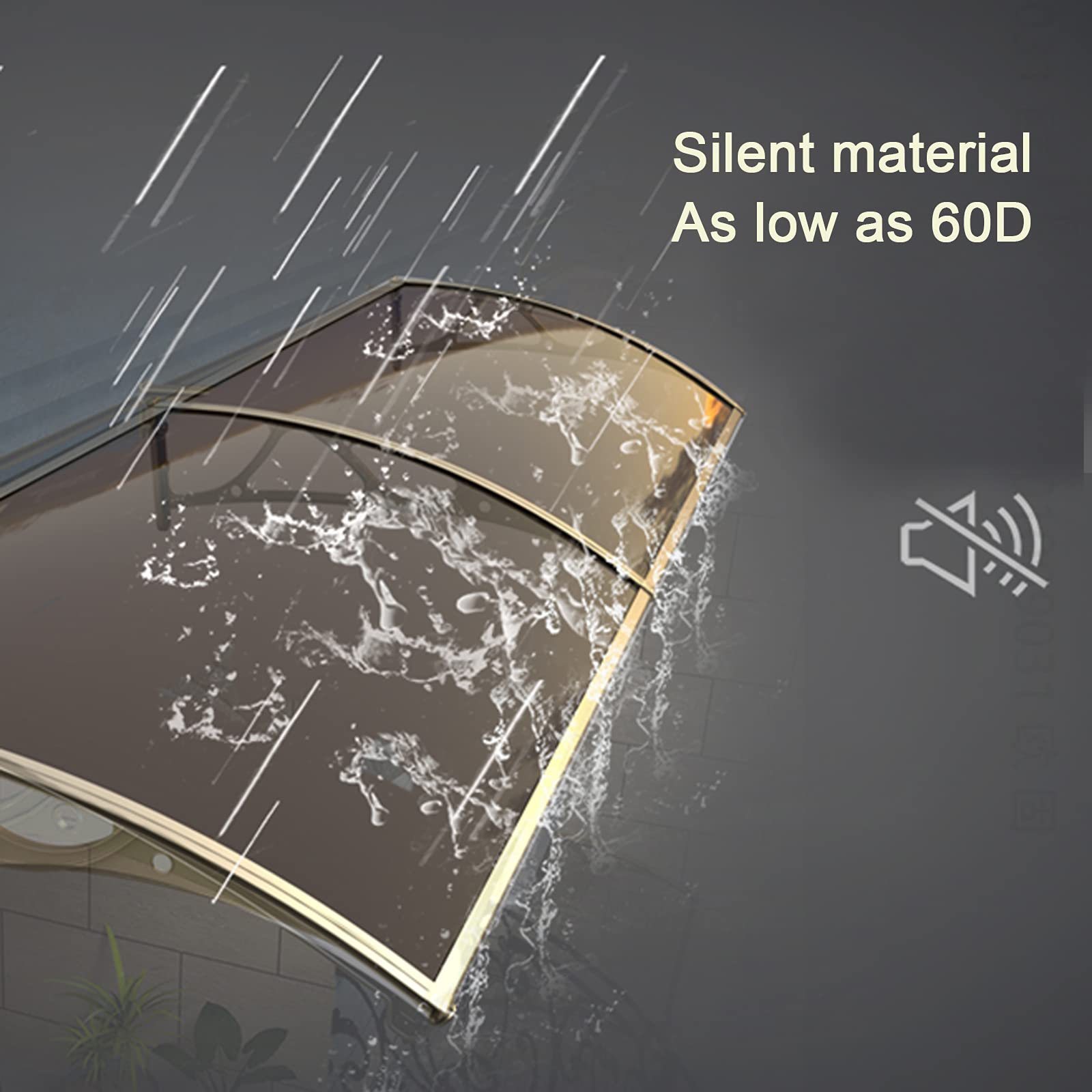 Pensilina Tettoia per Porta Balcone Esterno,Copertura in Policarbonato,Tenda Porta o Finestra Rain Snow Shelter,60/130/200/290/380/450cm,Marrone/Staffa Champagne (60x120cm/24"x47")