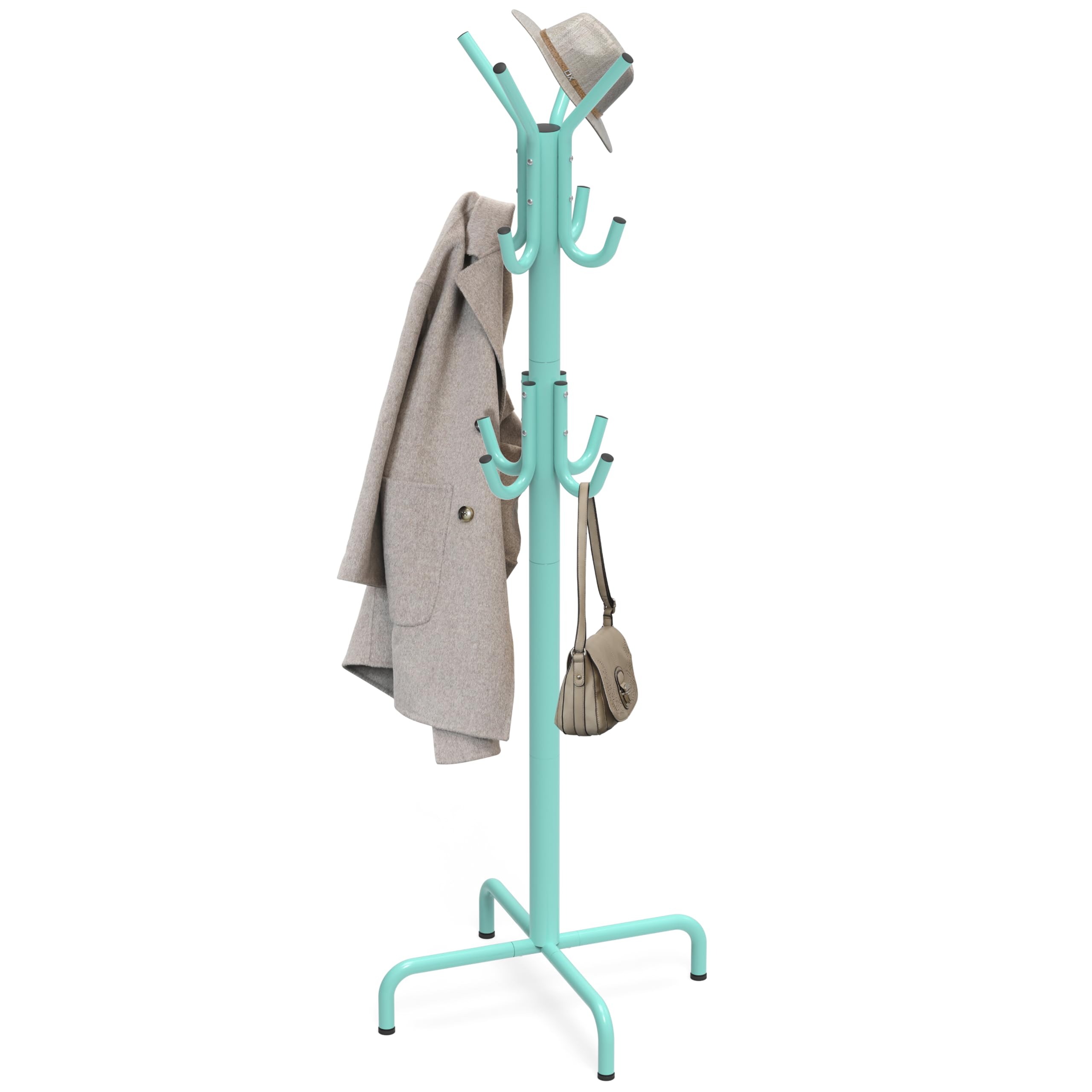 SIMPLE HOUSEWARE Standing Coat and Hat Hanger Organizer Rack, 12 Hooks, Turquoise