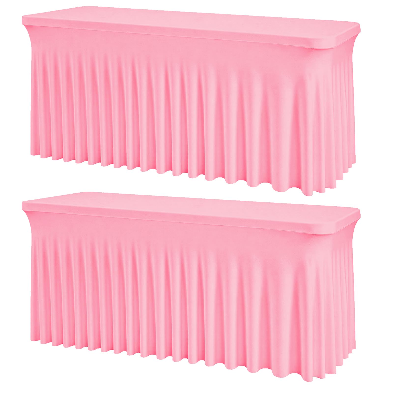 2 Pack Pink 6FT Rectangle Spandex Tablecloths, Stretch Fitted Table Covers for 6 Foot Tables, Wrinkle Free Table Skirts for Wedding Party Birthday Banquet Baby Shower