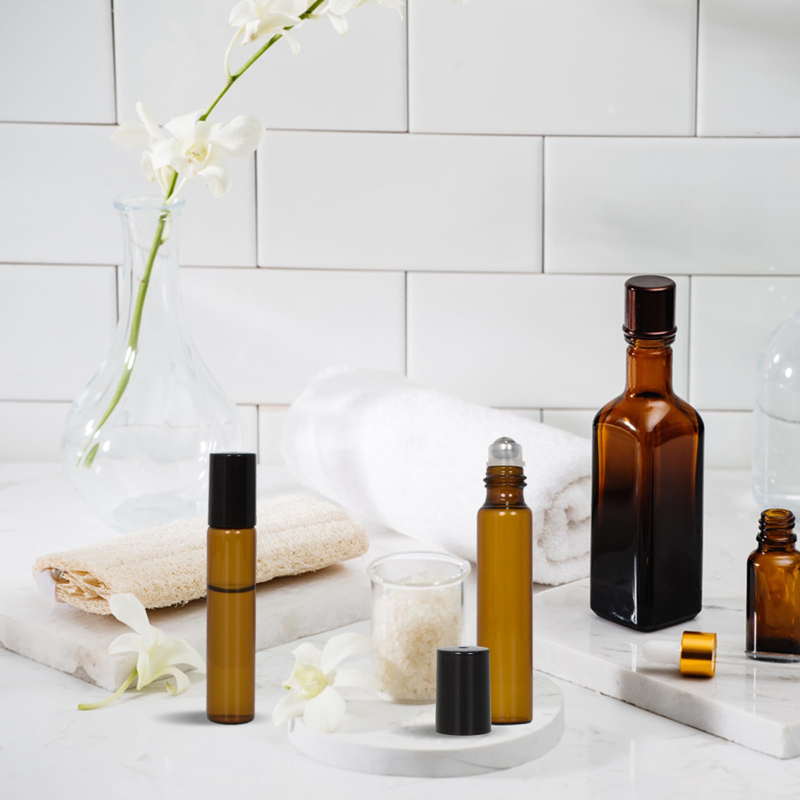10 Marrón Botellas Roll On Cristal para Aceites Esenciales 10ml,Roll-on Bola Acero Inoxidable,para Aceites Esenciales,Masajes, Aromaterapia,Botella de Laboratorio,Perfumes