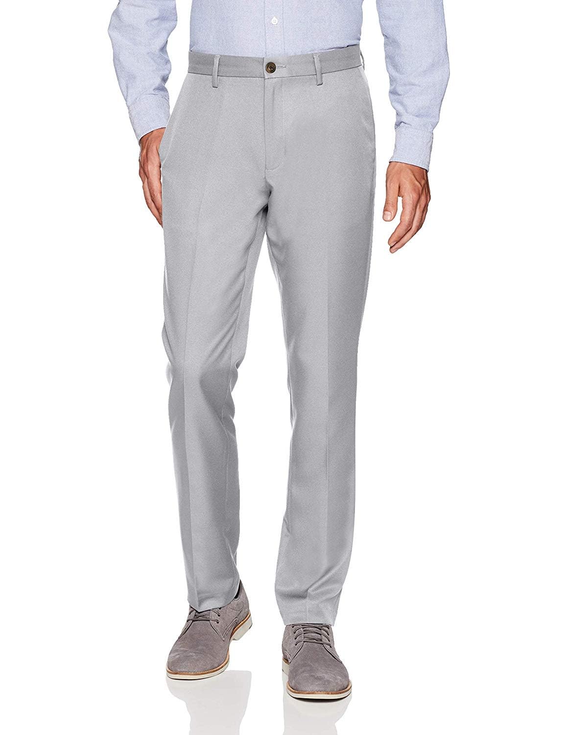 Amazon Essentials Men's Slim Fit Flat-Front Dress Suit Trousers, Light Grey, 31W / 32L