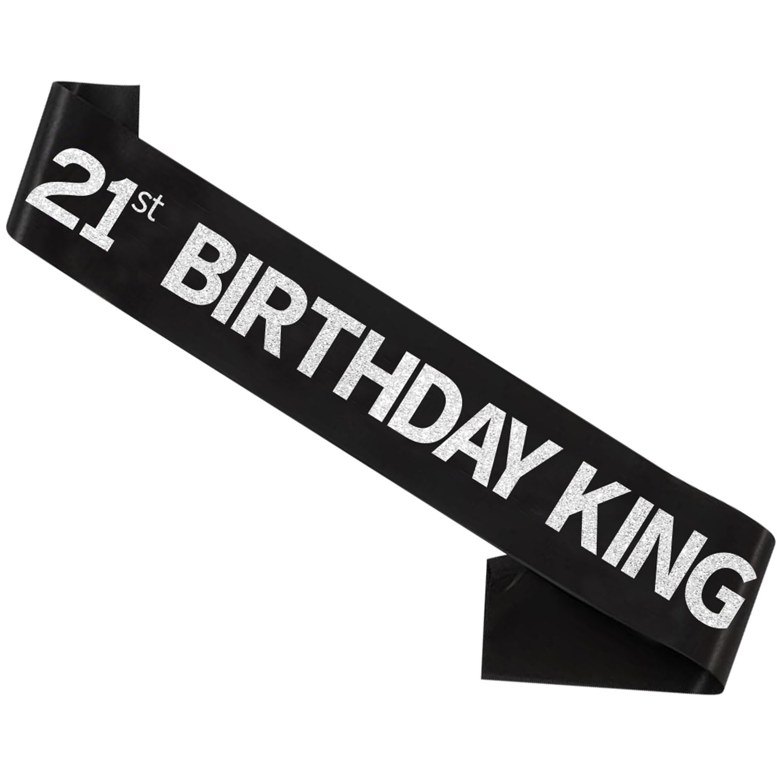 Silver Glitter Letter 21st Birthday King Sash Happy Birthday Sash for Him Men 21st Birthday Decorations Party Supplies Gifts Favors,Black and Silver