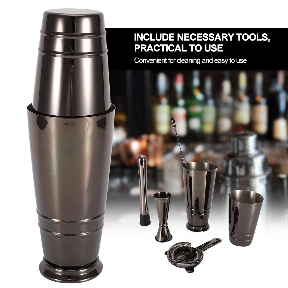 Cocoarm Juego de Cócteles Juego de Coctelera de Acero Inoxidable 304 Negro de 5 Piezas de Herramientas de Barra Boston con Cuchara Coladora Jigger para Fiestas de Camareros en el Bar en Casa