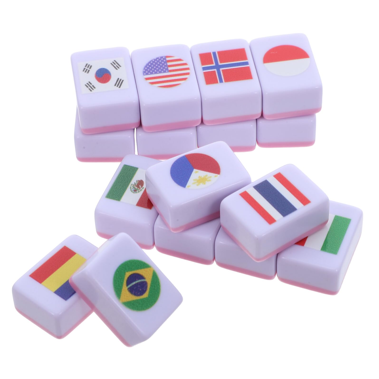 Gioco da Tavolo Mahjong Portatile a 64 Pezzi Motivo Bandiera in Melamina, Gioco di Memoria Educativo per Due Giocatori per Riunioni Familiari e Apprendimento Geografico