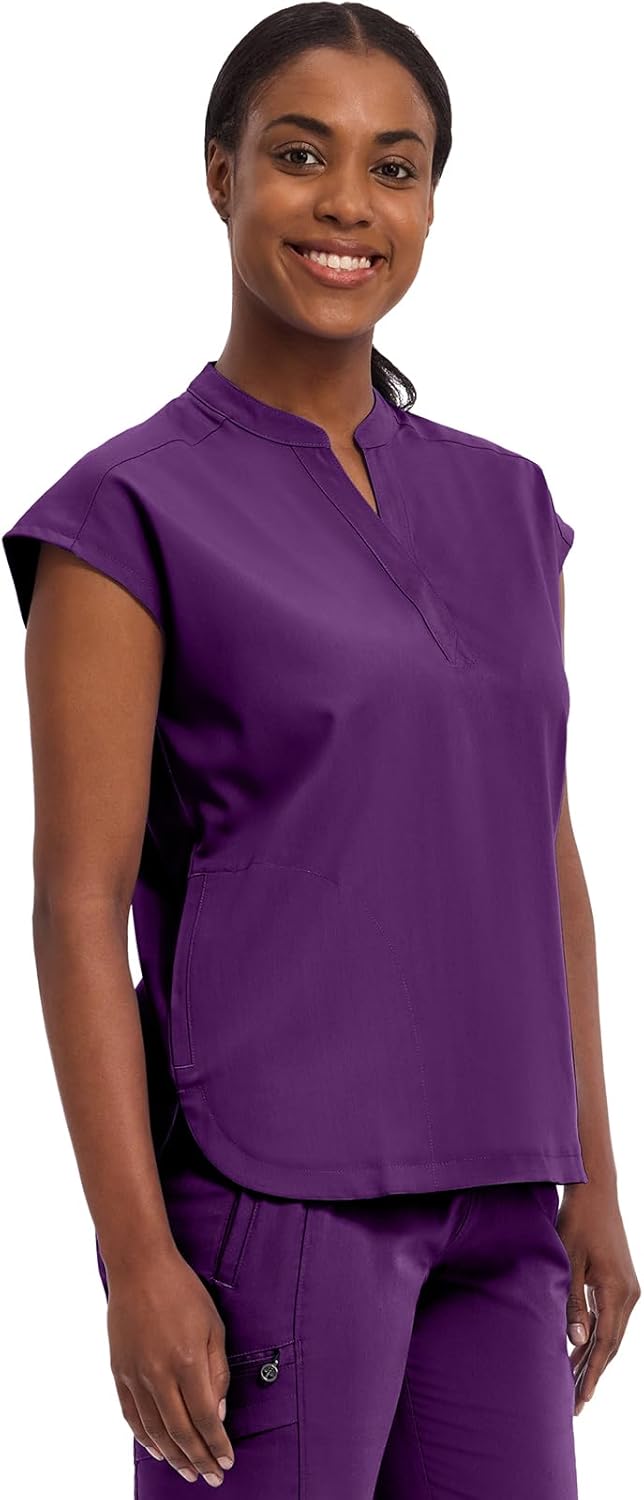Healing Hands Women's Scrub Top Relaxed Fit Journey Top - 2 Pockets with Knit Details, Dolman Sleeve and Rounded Hem - 2152 - Image 4