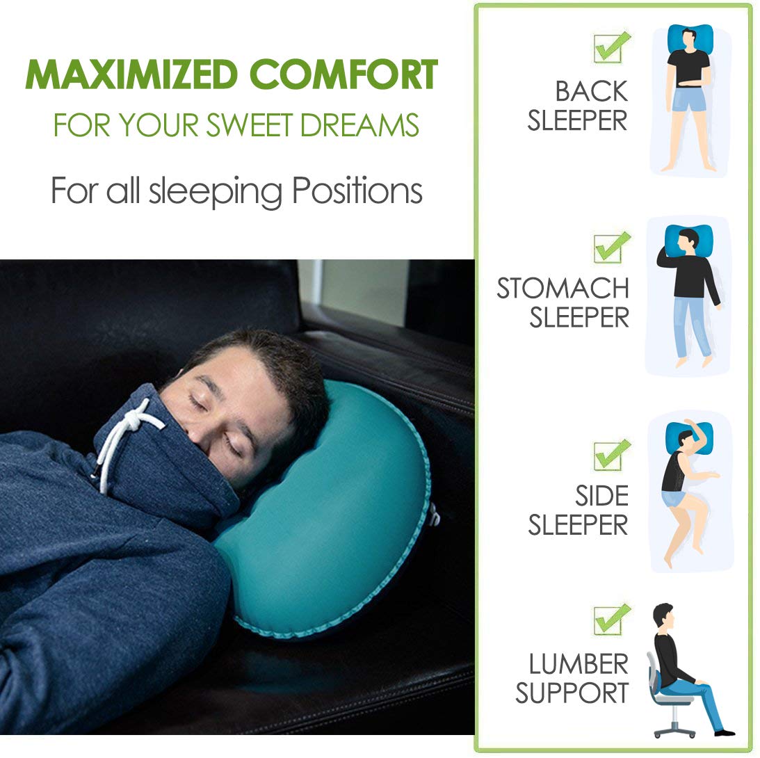 HIKENTURE Cuscino gonfiabile da viaggio leggero, portatile, a forma di U, per campeggio, escursionismo, ufficio, casa, auto, aereo, treno e autobus (blu