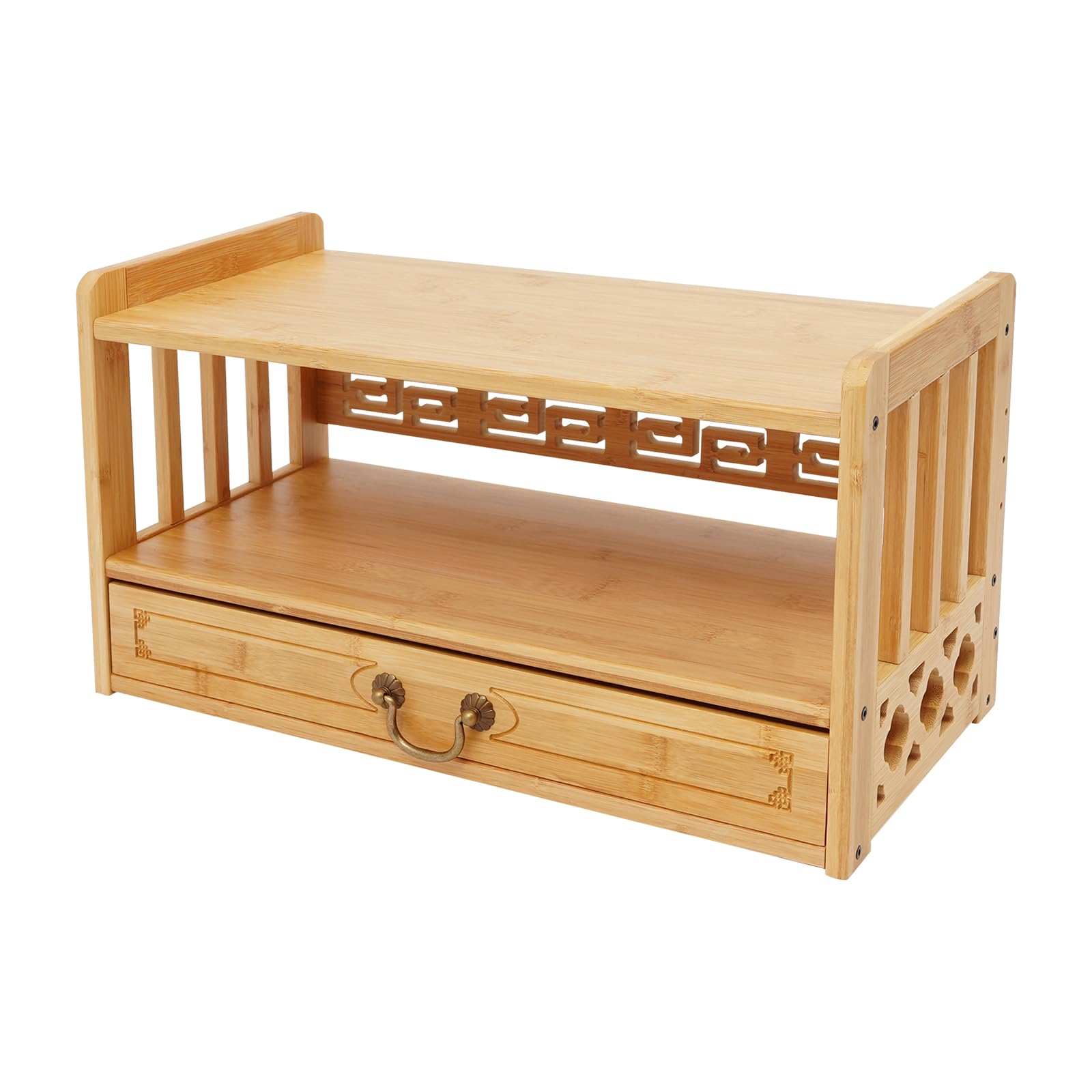 Meditation Table 20.4in Chinese Desk Storage Table, Small Altar table,3-tier Structure with Drawer Prayer Table Natural Bamboo Worship Table for