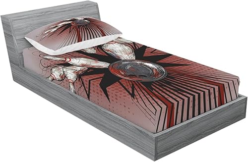 Miniatura 353 de Ambesonne Juego de sábanas bajeras y fundas de almohada occidentales, sombrero de vaquero con temática del salvaje oeste y cuerda de ganadería vieja