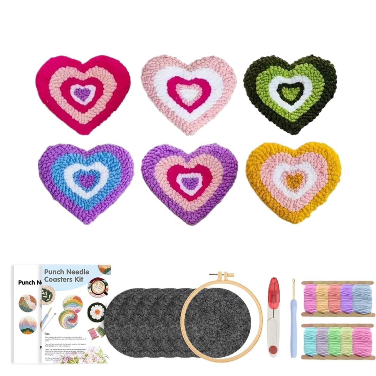 1set Punch Needle Set Coaster Cross Stitch Hand Tufted DIY Craft Arts Sewing for DIY(Color5)