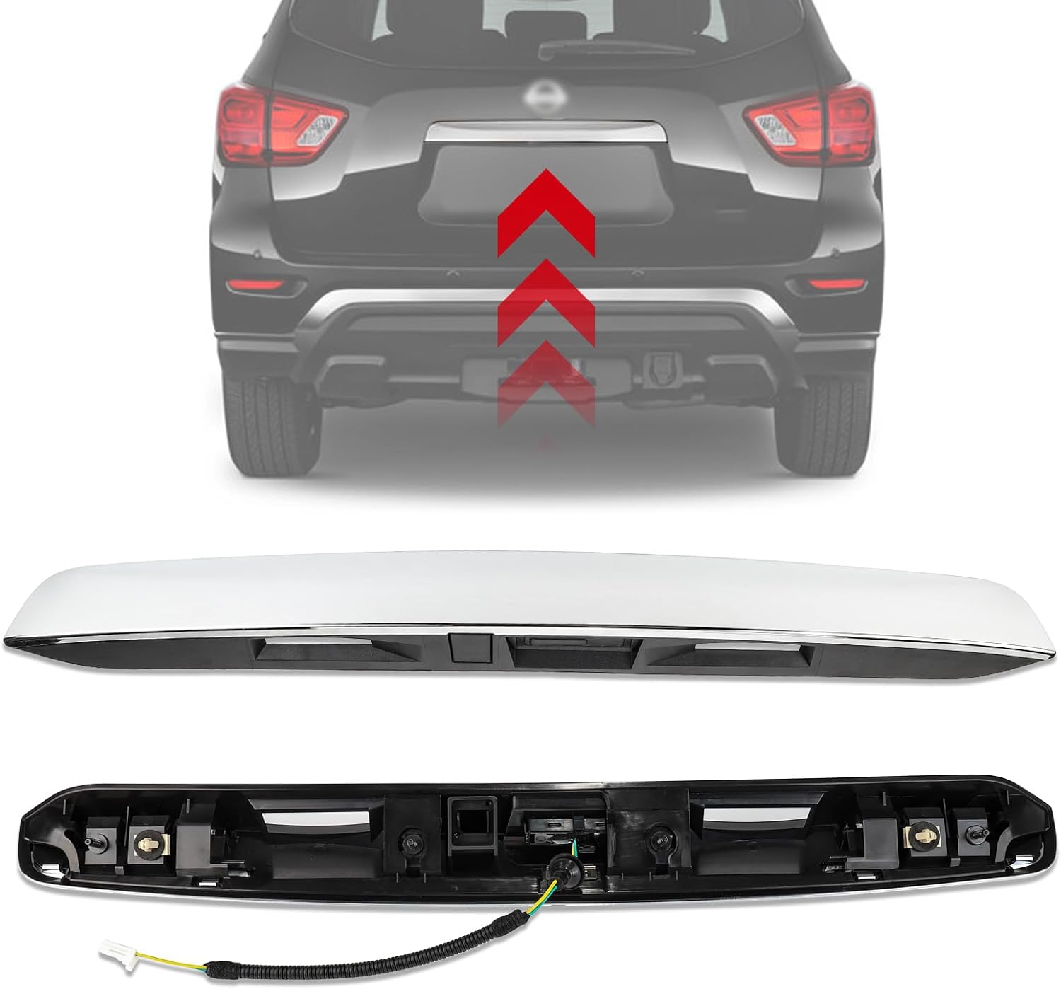 3mirrors 90810-9PG0A Rear Tailgate Chrome Handle Garnish Finisher Molding Compatible with 2013-2019 Nissan Pathfinder Replaces #90810-3KA0A Tailgate Trim Lid Trunk Liftgate Pull Handle