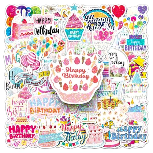 50Pcs Birthday Happy Party Decoration Decals for Water Bottles Cute Gifts Rewards Laptops Bumpers Scrapbook Bags Graffiti Sticker Stickers for Teens Adults Party SuppliesColourful-5