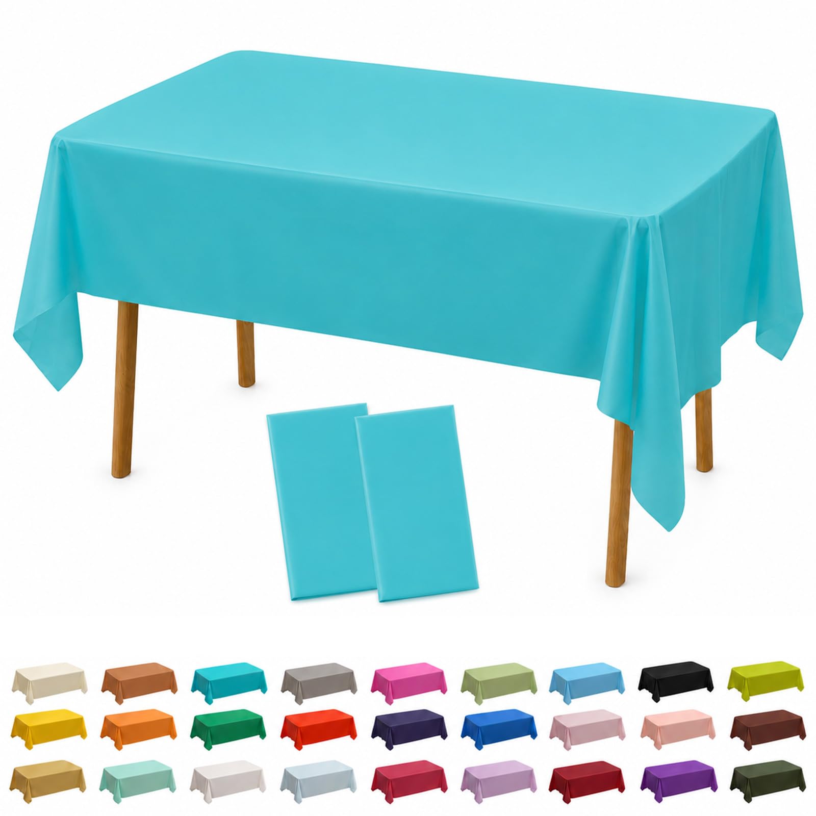 AURALIN 2 Pack Tablecloths 137x274cm Solid Colour Heavy Duty Wipe Clean Table Covers for Parties Waterproof & Oilproof PEVA Table Cloth for Weddings Picnics Banquets and Daily Dining (TealBlue)